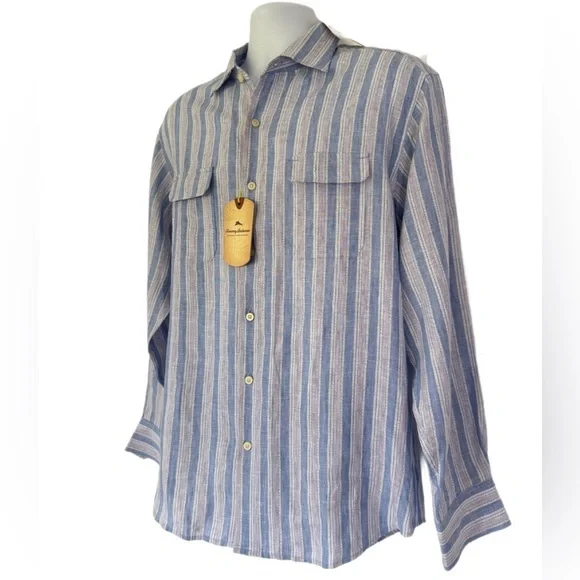 NWT Tommy Bahama BELIZE ME STRIPE Long Sleeve Linen Shirt  – Size Medium - Picture 5 of 11